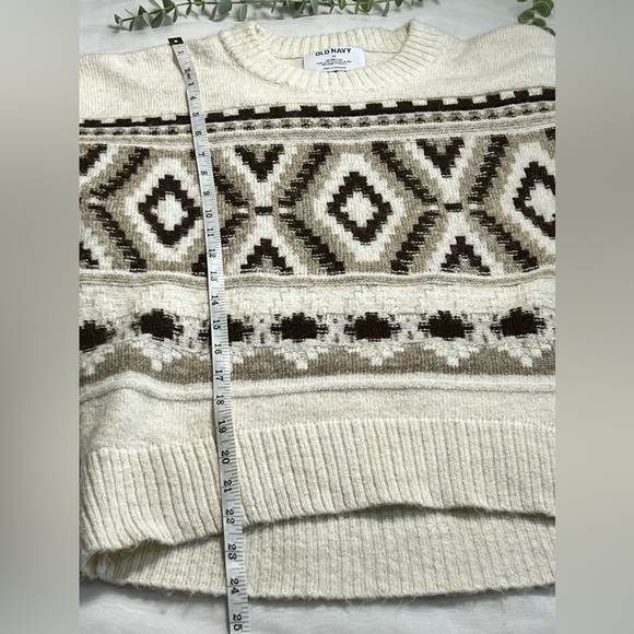 Old Navy Women Sweatshirt Ivory Cream Aztec Fair Isle Knit Pullover Extra Small - Picture 6 of 9